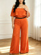 Plus Size Off Shoulder Ruffles Solid Loose Pants Suit GAWE-6753
