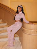 Casual Print Zipper Long Sleeve Pants Suit YWXS-K26L2238