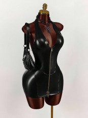 Deep V Neck Zipper Mini Dress GXIY-K25L1345