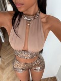 Sexy Backless Sleeveless Two Piece Shorts Set YWXS-K26L2413