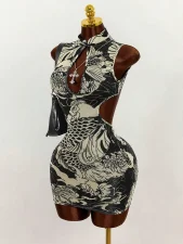 Contrast Color Sleeveless Backless Mini Dress GXIY-K26L2225