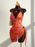 Sexy Print Lace Patchwork One Piece Swimsuit+Skirt Suit GXIY-K26L2218