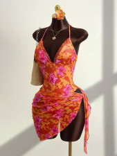 Sexy Print Lace Patchwork One Piece Swimsuit+Skirt Suit GXIY-K26L2218