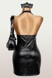 Deep V Neck Zipper Mini Dress GXIY-K25L1345