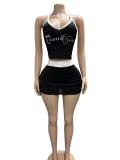 VIP1 Letter Print Halterneck Tank Top Skirts 2 Piece Set GFCF-1462