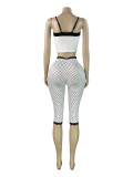 Print Bow Tie Camisole Top+Lace Fifth Pants Suit CH-26020