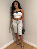 Print Bow Tie Camisole Top+Lace Fifth Pants Suit CH-26020