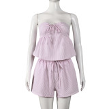 Backless Tie Up Wrap Chest Top Shorts Suit GFRT-32585SBY