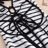 Stripe Halterneck Backless Midi Dress GFRT-42111DBG
