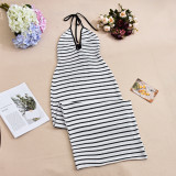 Stripe Halterneck Backless Midi Dress GFRT-42111DBG