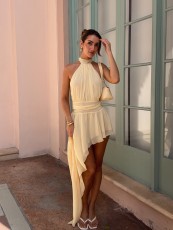Solid Color Sleeveless Irregular Mini Dress YWXS-K26L2254
