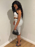 Print Bow Tie Camisole Top+Lace Fifth Pants Suit CH-26020