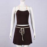 Contrast Color Tie Up Two Piece Skirts Set GFRT-42131SBG