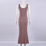 Sleeveless Stripe Fishtail Dress GFRT-42099DBG