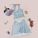 Stripe Backless Tie Up Top Two Piece Skirts Set GFRT-32645SBY