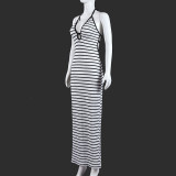 Stripe Halterneck Backless Midi Dress GFRT-42111DBG