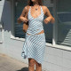 Stripe Backless Tie Up Top Two Piece Skirts Set GFRT-32645SBY