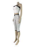 Print Bow Tie Camisole Top+Lace Fifth Pants Suit CH-26020