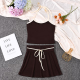 Contrast Color Tie Up Two Piece Skirts Set GFRT-42131SBG