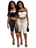 Print Bow Tie Camisole Top+Lace Fifth Pants Suit CH-26020