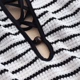 Stripe Halterneck Backless Midi Dress GFRT-42111DBG