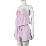 Backless Tie Up Wrap Chest Top Shorts Suit GFRT-32585SBY