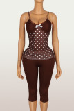 Polka Dots Print Lace Patchwork Two Piece Pants Set YWXS-K26L2215