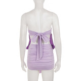 Solid Color Feather Patchwork Mini Dress GPKJ-MR48722