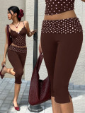 Polka Dots Print Lace Patchwork Two Piece Pants Set YWXS-K26L2215