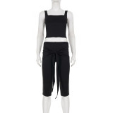 Solid Color Tank Tops Fifth Pants 2 Piece Set GPKJ-MR43851