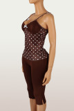 Polka Dots Print Lace Patchwork Two Piece Pants Set YWXS-K26L2215