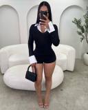Lapel Patchwork V Neck Romper YWXS-K26L2180