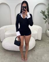Lapel Patchwork V Neck Romper YWXS-K26L2180