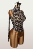 Leopard Print Slash Shoulder Mesh Tops YWXS-K25L1839