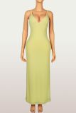 Solid Color V Neck Sling Maxi Dress YWXS-K26L2175