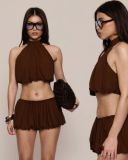 Solid Color Sleeveless Two Piece Skirts Set YWXS-K26L2248