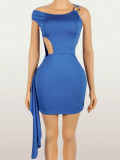 Solid Color Hollow Out Mini Dress YWXS-K25L1460