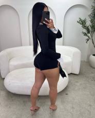 Lapel Patchwork V Neck Romper YWXS-K26L2180