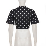 Polka Dots Print Tie Up Short Sleeve Top GPKJ-MR49044