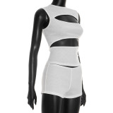 Solid Color Sleeveless Two Piece Shorts Set GDSF-J26ST068