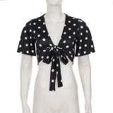 Polka Dots Print Tie Up Short Sleeve Top GPKJ-MR49044