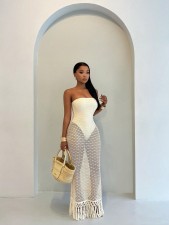 Wrap Chest Soldi Color Hollow Out Maxi Dress YWXS-K26L2407