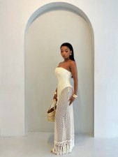 Wrap Chest Soldi Color Hollow Out Maxi Dress YWXS-K26L2407