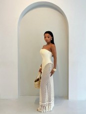 Wrap Chest Soldi Color Hollow Out Maxi Dress YWXS-K26L2407