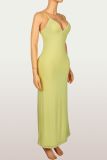 Solid Color V Neck Sling Maxi Dress YWXS-K26L2175