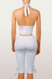 Solid Color Halterneck Top Seventh Pants Suit YWXS-K25L1878