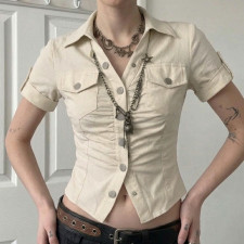 Short Sleeve Lapel Solid Color Shirt GPKJ-MR49194