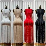Sleeveless Solid Color Beading Maxi Dress GADE-11273