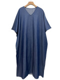 Loose V Neck Bat Sleeve Maxi Dress QMZF-12020
