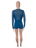 Solid Color Mesh Long Sleeve Tops Short Suit SHD-9984